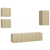 Set comoda TV, 5 piese, stejar sonoma, lemn prelucrat