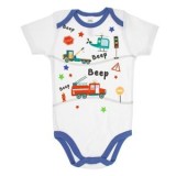 Body Bebelusi Alb Bumbac cu Manecă Scurtă și Detalii Albastre, CMCLASS