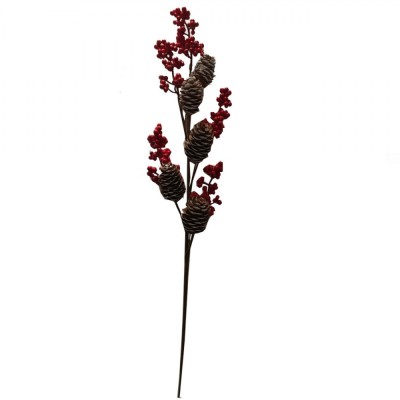 Crenguță Decorativă Crăciun, Conuri și Pomușoare, 60cm foto