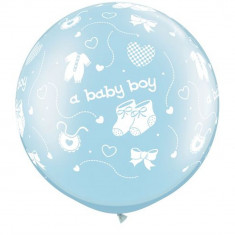 Baloane latex Jumbo 30&amp;quot; inscriptionate A Baby Boy-A-Round Pearl Light Blue, Qualatex 81486, 1 buc foto