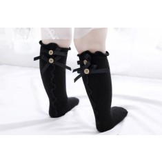 Sosete negre trei sferturi cu nasturei si fundite (Marime Disponibila: 18-24