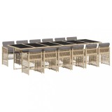Set mobilier gradina cu perne, 13 piese, bej combinat poliratan