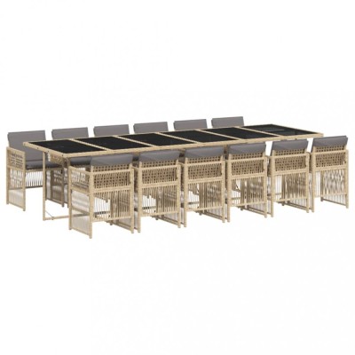Set mobilier gradina cu perne, 13 piese, bej combinat poliratan foto