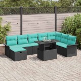 vidaXL Set de canapele pentru grădină cu pernă 9 pcs Negru Rattan poli 3359703