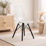 Cumpara ieftin Scaun stil scandinav, Artool, Osaka, policarbonat transparent, picioare lemn negru, 46x51.5x81 cm