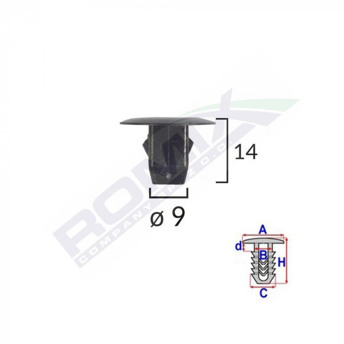 CLIPS FIXARE ELEMENTE ROATA PENTRU HONDA 9X14MM NEGRU SET 10 BUC 62587