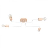 Candelabru Din Lemn Alb/Natural Și Oțel/Lemn Cu 4 Becuri, Design Geometric, Pentru Interior.