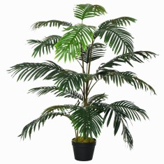 Outsunny Palmier Decorativ din Plastic cu 20 de Frunze, Plantă Artificială &icirc;n Ghiveci pentru Interior și Exterior, Ф18x140 cm, Verde | Aosom Romania