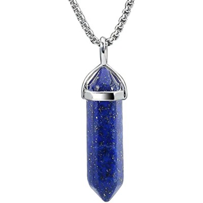 Pandantiv Lapis Lazuli, piatra adevărului, cristal natural hexagonal 34 mm dublu v&amp;acirc;rf albastru foto