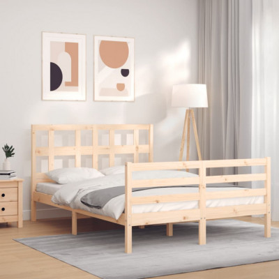 vidaXL Cadru de pat cu tăblie, 140x200 cm, lemn masiv foto