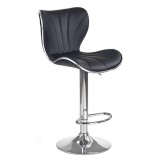 Scaun de bar HM H69, Piele ecologica, Inaltime ajustabila, Suport picioare, Cu spatar, Rotativ, 90 kg, Negru