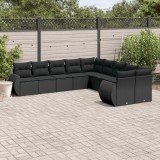 VidaXL Set canapele de grădină cu perne, 10 piese, negru, poliratan