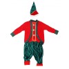 Costum craciun pentru copii 7 - 9 ani, tip spiridus, catifea, rosu-verde, Oem