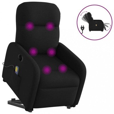 vidaXL Fotoliu electric de masaj rabatabil cu ridicare, negru, textil foto
