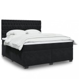 Cumpara ieftin Pat box spring cu saltea, negru, 180x200 cm, catifea