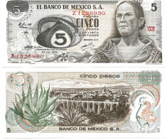 !!! MEXIC - 5 PESOS 1972 - P 62 c2 - UNC- / SERIA AZ / CEA DIN SCAN foto