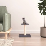 St&acirc;lp Zg&acirc;riat Pisici vidaXL Gri &Icirc;nchis 38cm cu Platformă, Sisal Natural, Plus Moale - Ansamblu Joacă Pisici