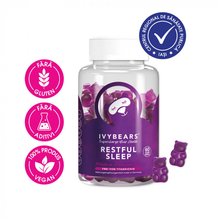 Supliment Natural cu Melatonina pentru Somn Linistit IVY BEARS Restful Sleep 150 g 60 jeleuri