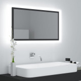 VidaXL Oglindă de baie cu LED, gri, 80x8,5x37 cm, acril