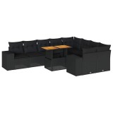 Cumpara ieftin Set canapele de gradina cu perne, 10 piese, negru, poliratan