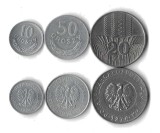 POLONIA LOT / SET: 3 buc , 10 + 50 groszy + 20 Zloti 1974