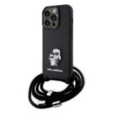 Husa pentru iPhone 15 Pro - Karl Lagerfeld Saffiano Crossbody (KLHCP15LSAKCPSK) - Metal Pin Karl&amp;Choupette