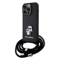Husa pentru iPhone 15 Pro - Karl Lagerfeld Saffiano Crossbody (KLHCP15LSAKCPSK) - Metal Pin Karl&amp;Choupette