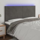 vidaXL Tăblie de pat cu LED, gri &icirc;nchis, 160x5x118/128 cm, catifea