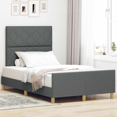 vidaXL Cadru de pat cu headboard Gri &amp;icirc;nchis 120 x 200 cm țesătură 3344796 foto