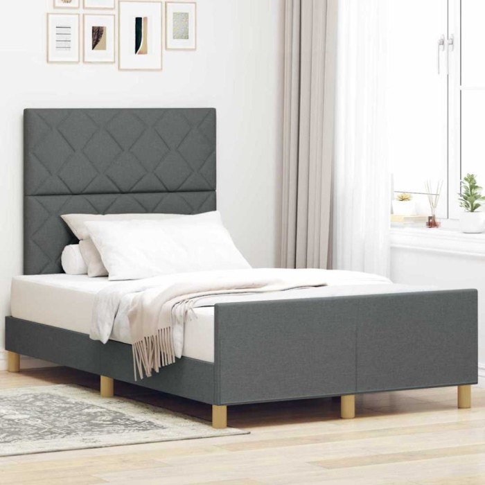 vidaXL Cadru de pat cu headboard Gri &icirc;nchis 120 x 200 cm țesătură 3344796