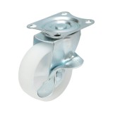 Roata pivotanta cu frana 73x25 mm, PP alb, placa otel 70x58 mm, 45 kg