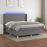 Gossi pat cu arcuri, saltea si led, gri inchis, 160x200 cm, textil