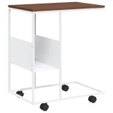 Cumpara ieftin Masuta laterala cu roti, alb/maro, 55x36x63,5 cm lemn prelucrat
