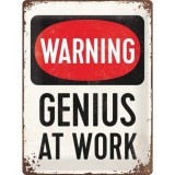 Placa metalica - Warning GENIUS at work - 30x40 cm, Nostalgic Art Merchandising