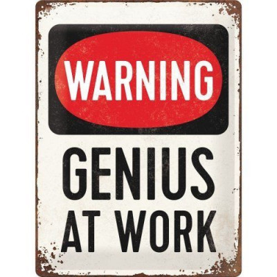 Placa metalica - Warning GENIUS at work - 30x40 cm foto