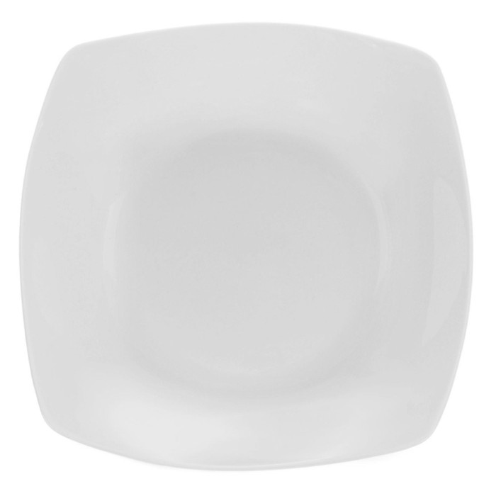 Farfurie Ad&acirc;ncă Porțelan, Model Patrata, Alb, Dimensiuni 20x20cm, Capacitate 0,6L, Potrivită Mașină De Spălat Vase și Cuptor Microunde