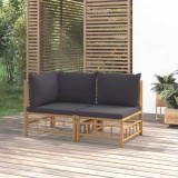 VidaXL Set mobilier de grădină cu perne gri &icirc;nchis, 2 piese, bambus 362306