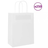 vidaXL Pungi Hartie Albe cu Manere, 21x11x28 cm, 250 Bucati, Kraft 80 g/mp, Sacose Cadouri, Cumparaturi, Rezistente 10 kg