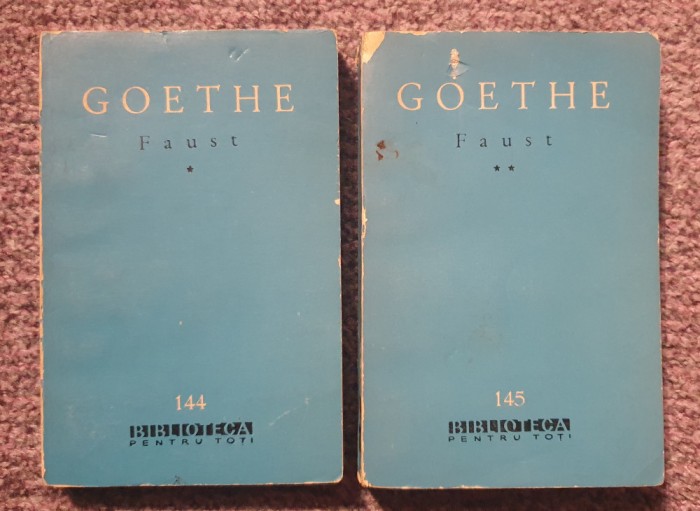 Faust, Goethe, Vol I si II, BPT 1962, 248+380 pagini, stare buna