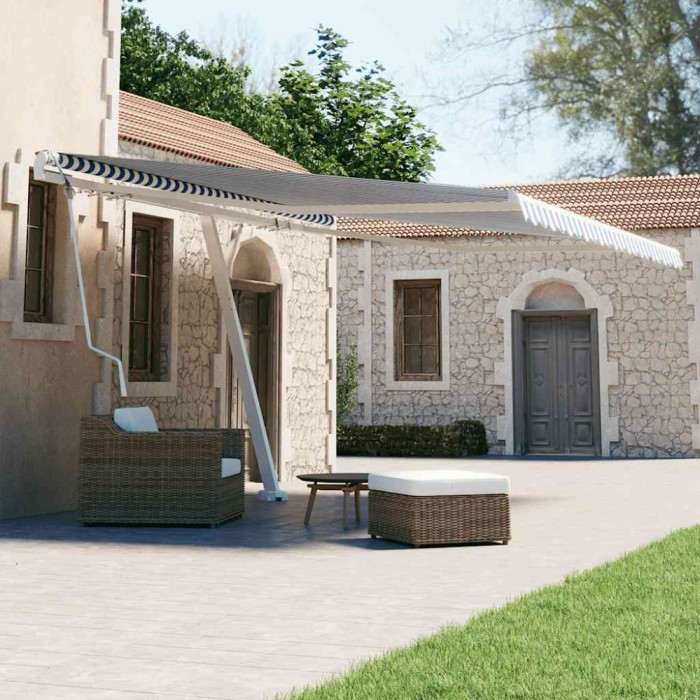 vidaXL Copertină autonomă retractabilă automat albastru&amp;alb 400x300 cm