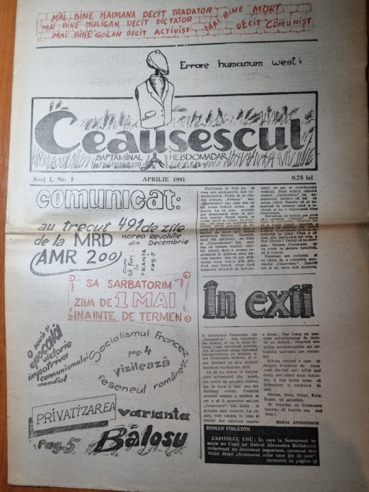 ziarul ceausescul aprilie 1991 - anul 1,nr.1-prima aparitie a ziarului