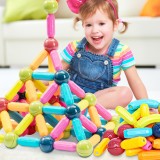 Set de Constructie - 74 Piese, Tije Magnetice si Bile - Joc Educativ si Creativ pentru Copii