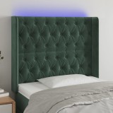 vidaXL Tăblie de pat cu LED, verde &icirc;nchis, 93x16x118/128cm, catifea