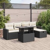 vidaXL Set mobilier de grădină cu perne, 6 piese, negru, poliratan 3327806
