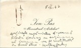 A3232N Carte de vizită Ion Pas, ministrul Artelor, 1947, cu notă și semnătură olografă a sa &icirc;n favoarea sculptoriței Florica Hociung