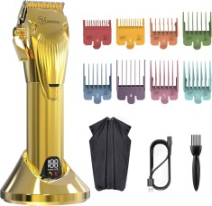 Hteker Ma?ina de tuns pentru barba?i Ma?ina de tuns fara fir Kit de tuns profesional Ma?ina de tuns frizer Ma?ina de tuns barba cu 8 piepteni colora?i foto