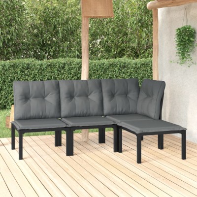 Gossi set mobilier de gradina, 4 piese, negru si gri, poliratan foto