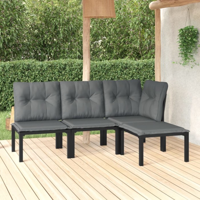 Gossi set mobilier de gradina, 4 piese, negru si gri, poliratan
