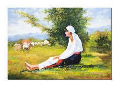 Tablou celebru Ciobanita pictat manual, 70x50cm ulei pe panza, reproducere Nicolae Grigorescu foto
