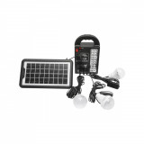 Kit iluminat portabil, LED, cu 3 becuri/proiector, panou solar si baterie 6V, 3Ah, pentru pescuit, camping, GD-17, Cod: DISLK20, Gdplus